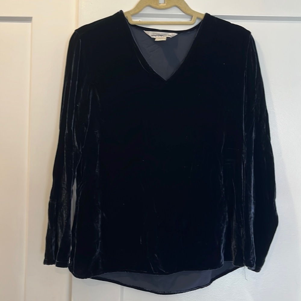 Express navy velvet long sleeve blouse